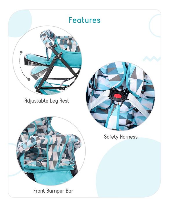 Babyhug Cocoon Stroller With Mosquito Net & Reversible Handle - Sea Green