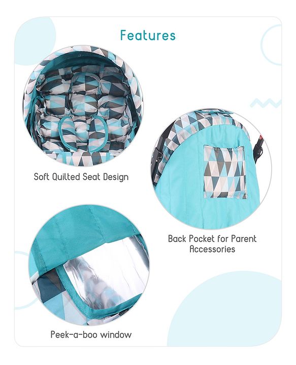 Babyhug Cocoon Stroller With Mosquito Net & Reversible Handle - Sea Green