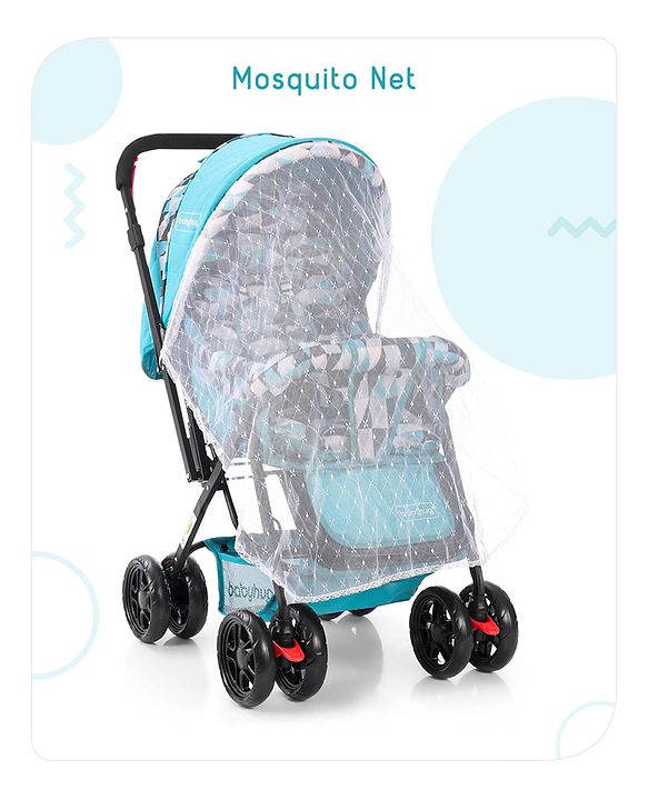 Babyhug Cocoon Stroller With Mosquito Net & Reversible Handle - Sea Green