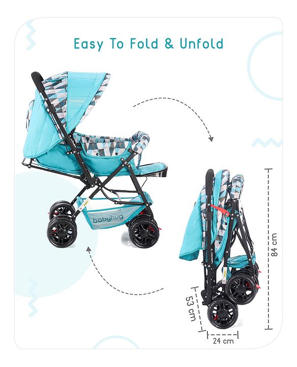 Babyhug Cocoon Stroller With Mosquito Net & Reversible Handle - Sea Green