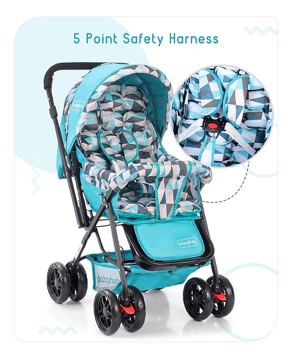 Babyhug Cocoon Stroller With Mosquito Net & Reversible Handle - Sea Green