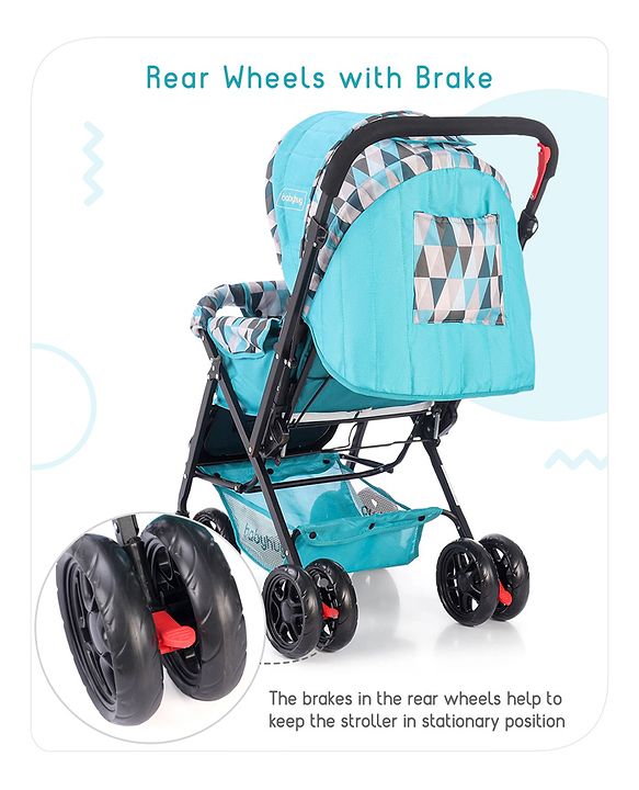 Babyhug Cocoon Stroller With Mosquito Net & Reversible Handle - Sea Green