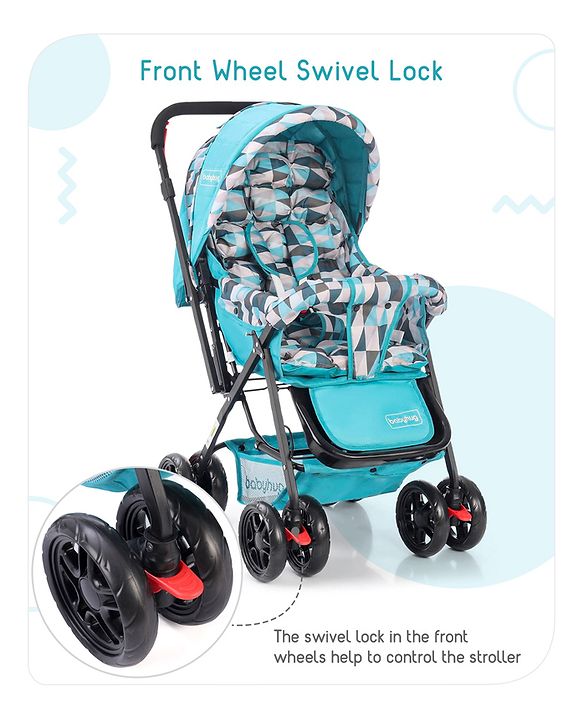 Babyhug Cocoon Stroller With Mosquito Net & Reversible Handle - Sea Green