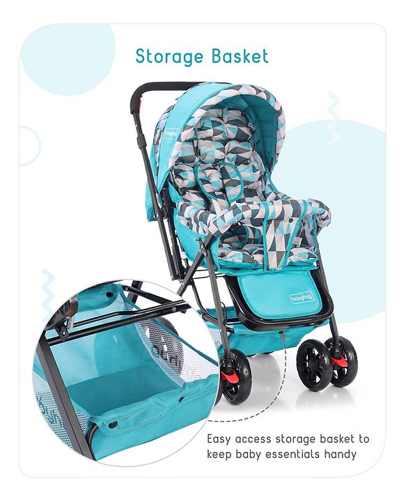 Babyhug Cocoon Stroller With Mosquito Net & Reversible Handle - Sea Green