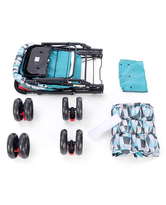 Babyhug Cocoon Stroller With Mosquito Net & Reversible Handle - Sea Green