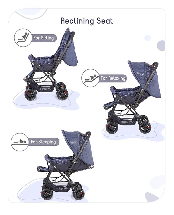 Babyhug Cocoon Stroller With Mosquito Net & Reversible Handle - Blue