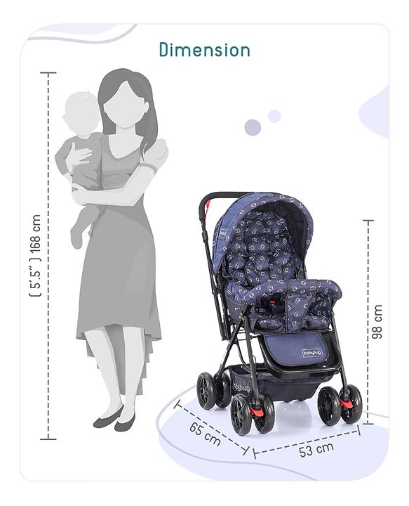 Babyhug Cocoon Stroller With Mosquito Net & Reversible Handle - Blue