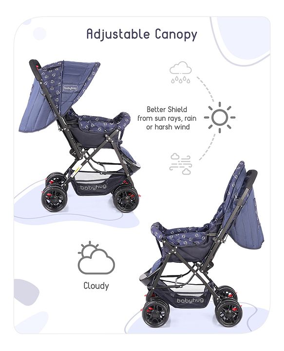 Babyhug Cocoon Stroller With Mosquito Net & Reversible Handle - Blue