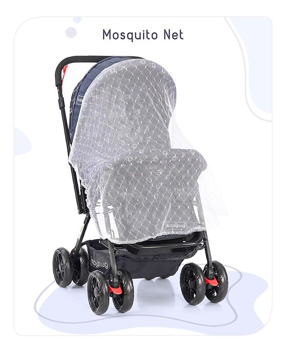 Babyhug Cocoon Stroller With Mosquito Net & Reversible Handle - Blue