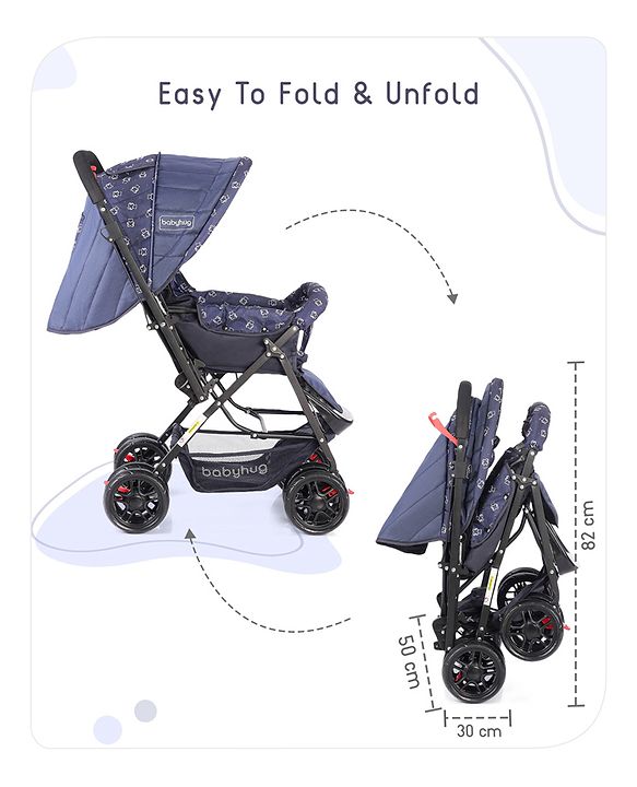 Babyhug Cocoon Stroller With Mosquito Net & Reversible Handle - Blue