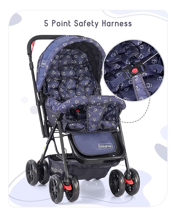 Babyhug Cocoon Stroller With Mosquito Net & Reversible Handle - Blue