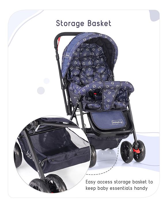 Babyhug Cocoon Stroller With Mosquito Net & Reversible Handle - Blue