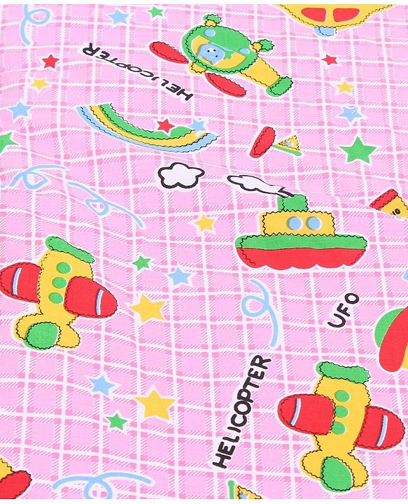 Babyhug Cotton Bedding Set With Center Zip Mosquito Net Transport In Star Print- Pink