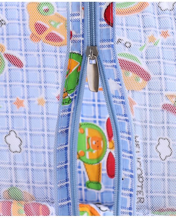 Babyhug Cotton Bedding Set With Center Zip Mosquito Net Transport In Star Print- Blue