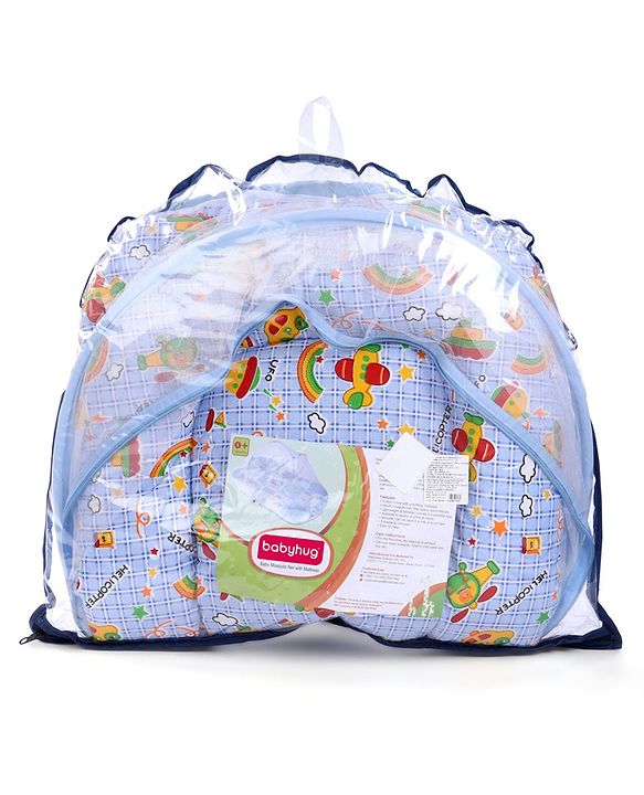 Babyhug Cotton Bedding Set With Center Zip Mosquito Net Transport In Star Print- Blue