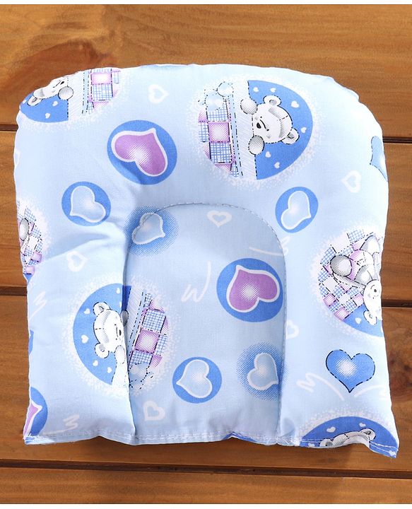 Babyhug Cotton Bedding Set with Center Zip Mosquito Net Heart Print- Blue
