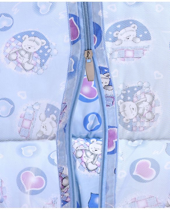 Babyhug Cotton Bedding Set with Center Zip Mosquito Net Heart Print- Blue