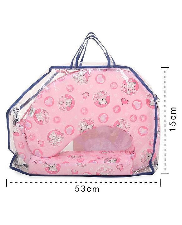 Babyhug Cotton Feeding Pillow Teddy & Hearts Print - Pink