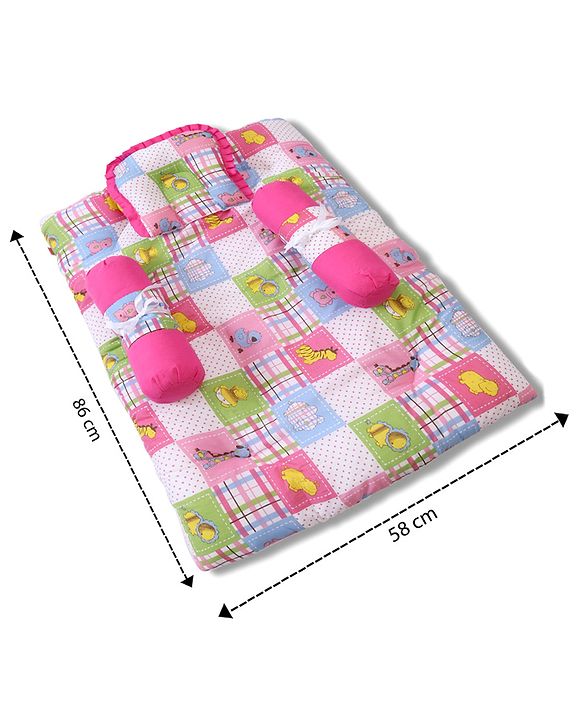 Babyhug Cotton Blend Baby Bedding Set With Animals In Checks Print-Pink