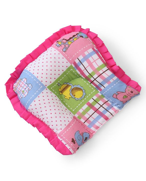 Babyhug Cotton Blend Baby Bedding Set With Animals In Checks Print-Pink