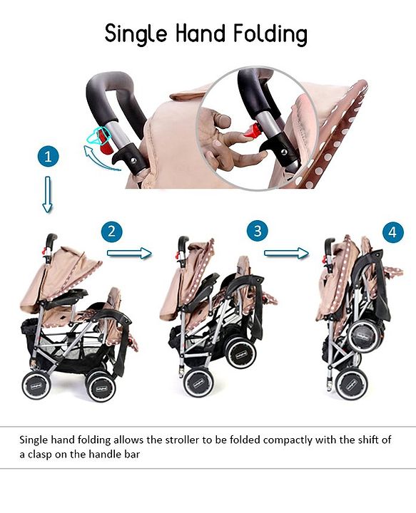 Babyhug Twinster Easy Foldable Twin Stroller with Adjustable Legrest - Coffee Brown