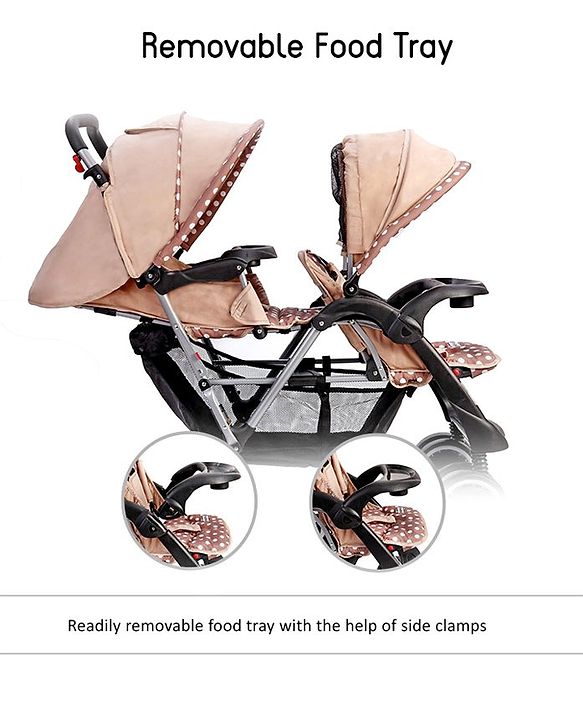 Babyhug Twinster Easy Foldable Twin Stroller with Adjustable Legrest - Coffee Brown