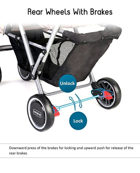 Babyhug Twinster Easy Foldable Twin Stroller with Adjustable Legrest - Coffee Brown