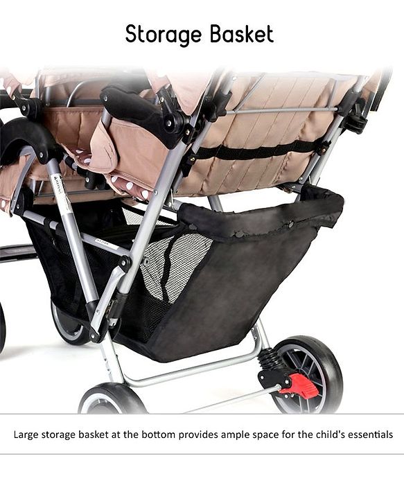 Babyhug Twinster Easy Foldable Twin Stroller with Adjustable Legrest - Coffee Brown