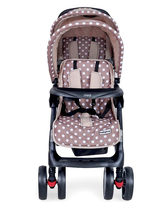 Babyhug Twinster Easy Foldable Twin Stroller with Adjustable Legrest - Coffee Brown