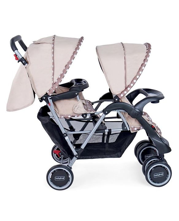Babyhug Twinster Easy Foldable Twin Stroller with Adjustable Legrest - Coffee Brown