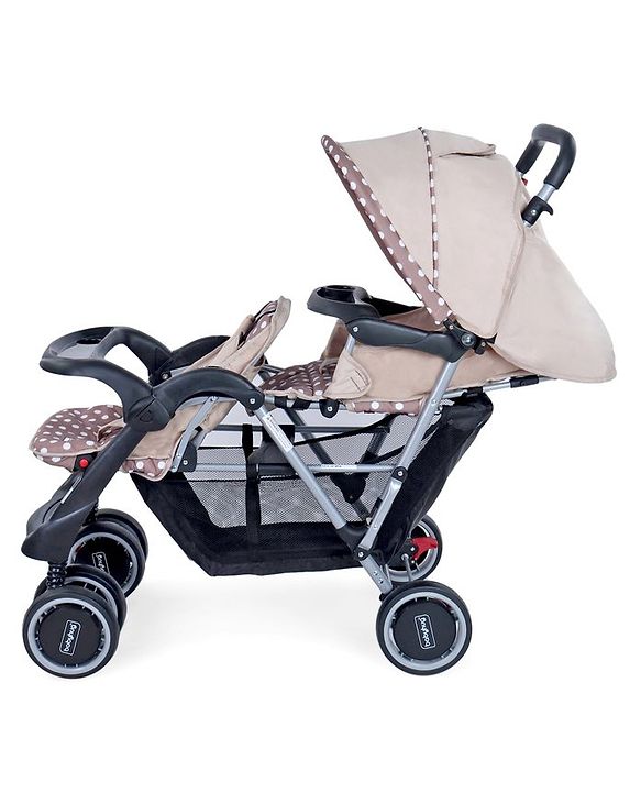 Babyhug Twinster Easy Foldable Twin Stroller with Adjustable Legrest - Coffee Brown