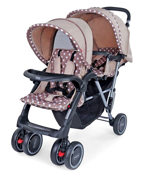 Babyhug Twinster Easy Foldable Twin Stroller with Adjustable Legrest - Coffee Brown