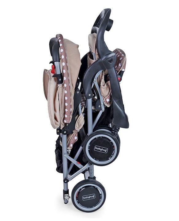Babyhug Twinster Easy Foldable Twin Stroller with Adjustable Legrest - Coffee Brown