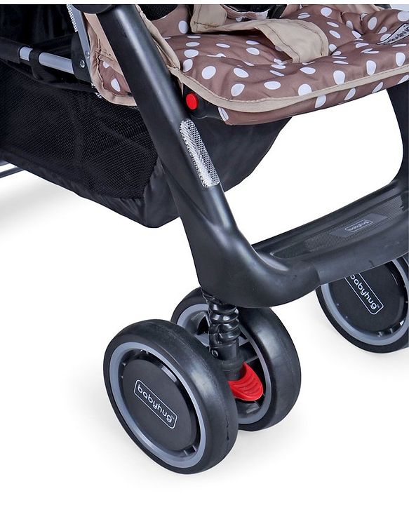 Babyhug Twinster Easy Foldable Twin Stroller with Adjustable Legrest - Coffee Brown