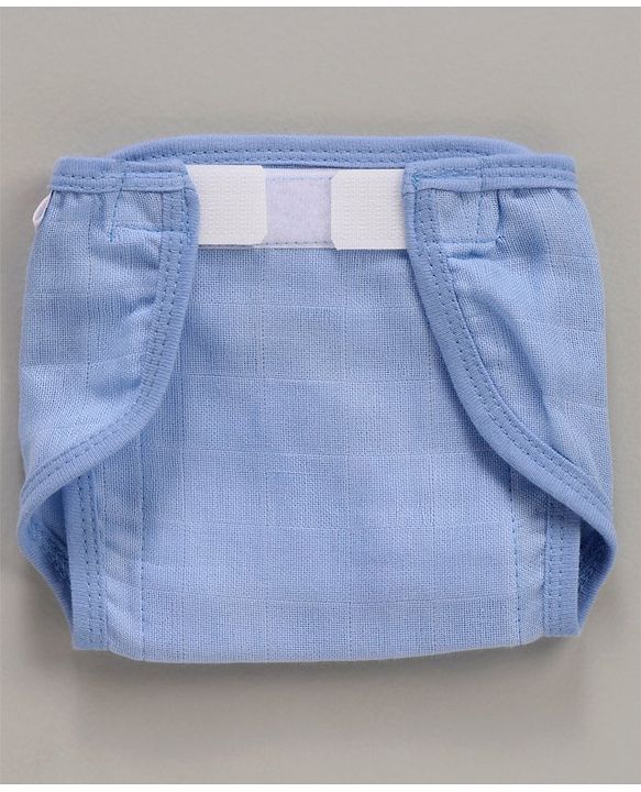 Babyhug Muslin Cotton Reusable Cloth Nappies With Velcro Small Set Of 5 - Blue