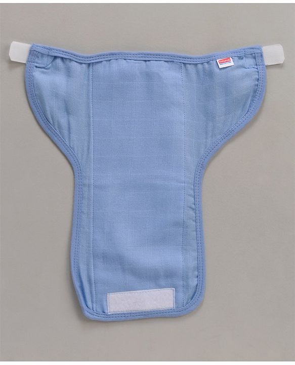 Babyhug Muslin Cotton Reusable Cloth Nappies With Velcro Small Set Of 5 - Blue