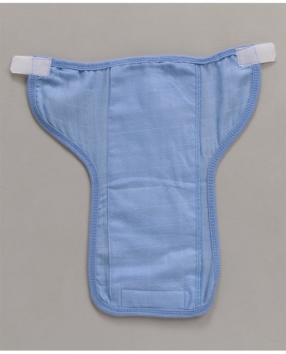 Babyhug Muslin Cotton Reusable Cloth Nappies With Velcro Small Set Of 5 - Blue