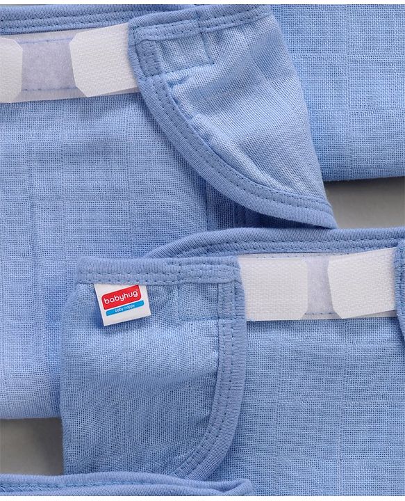 Babyhug Muslin Cotton Reusable Cloth Nappies With Velcro Small Set Of 5 - Blue