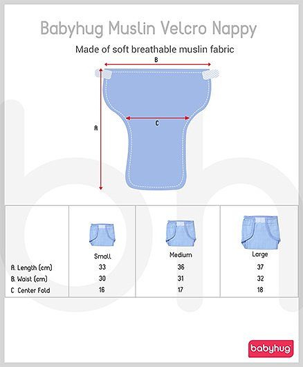 Babyhug Muslin Cotton Reusable Cloth Nappies With Velcro Small Set Of 5 - Blue