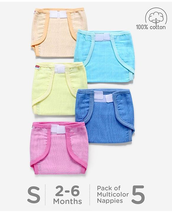 Babyhug Muslin Cloth Nappy Set of 5 Small - Solid Assorted Color