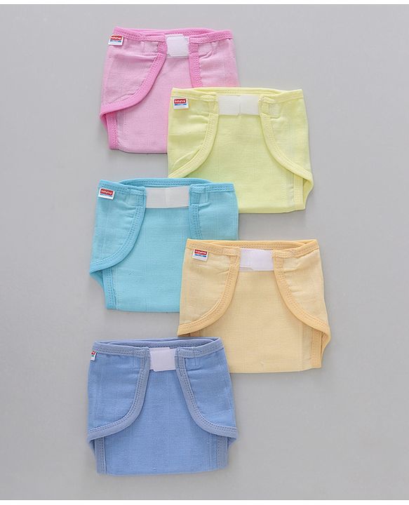 Babyhug Muslin Cloth Nappy Set of 5 Small - Solid Assorted Color