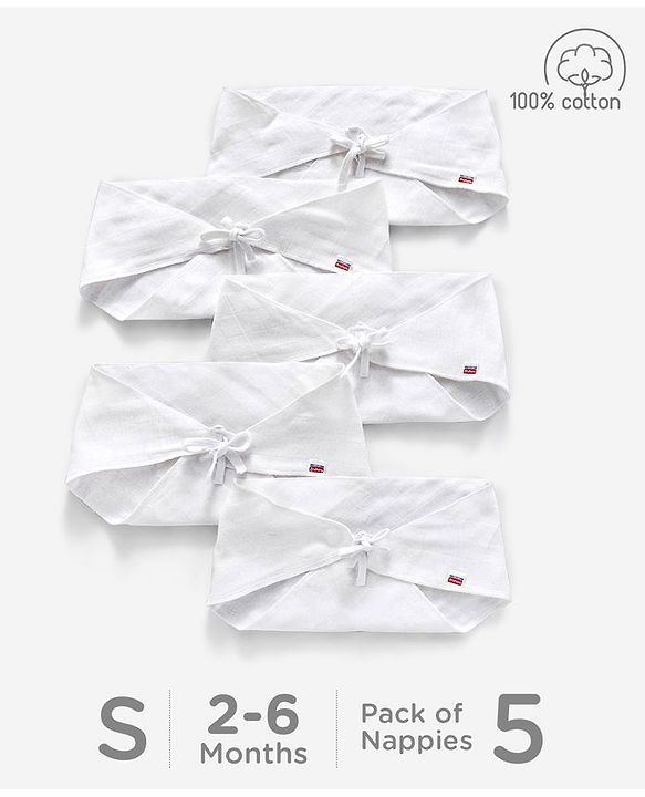 Babyhug 100% Cotton Triangle Cloth Nappies Small Set Of 5 - White