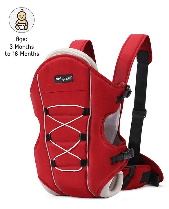 Babyhug Cuddle Up 3 Way Baby Carrier With Padded Lumbar Strap - Red