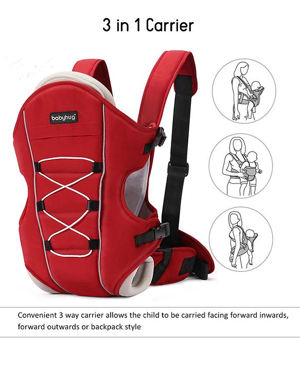 Babyhug Cuddle Up 3 Way Baby Carrier With Padded Lumbar Strap - Red