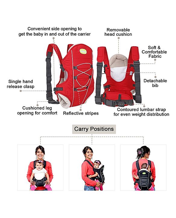 Babyhug Cuddle Up 3 Way Baby Carrier With Padded Lumbar Strap - Red