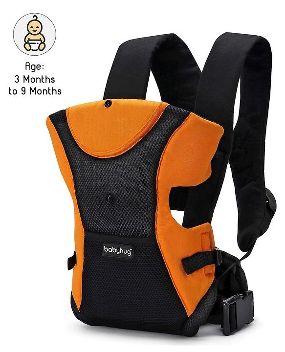 Babyhug Kangaroo Pouch 3 Way Baby Carrier Flexible Head Support - Orange & Black