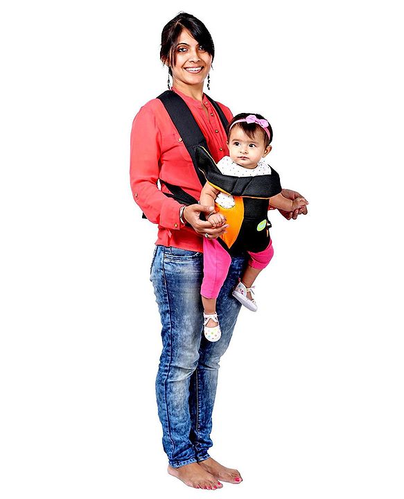 Babyhug Kangaroo Pouch 3 Way Baby Carrier Flexible Head Support - Orange & Black