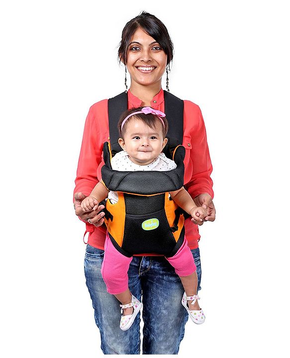 Babyhug Kangaroo Pouch 3 Way Baby Carrier Flexible Head Support - Orange & Black
