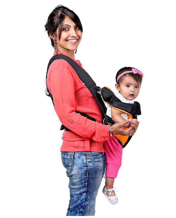 Babyhug Kangaroo Pouch 3 Way Baby Carrier Flexible Head Support - Orange & Black