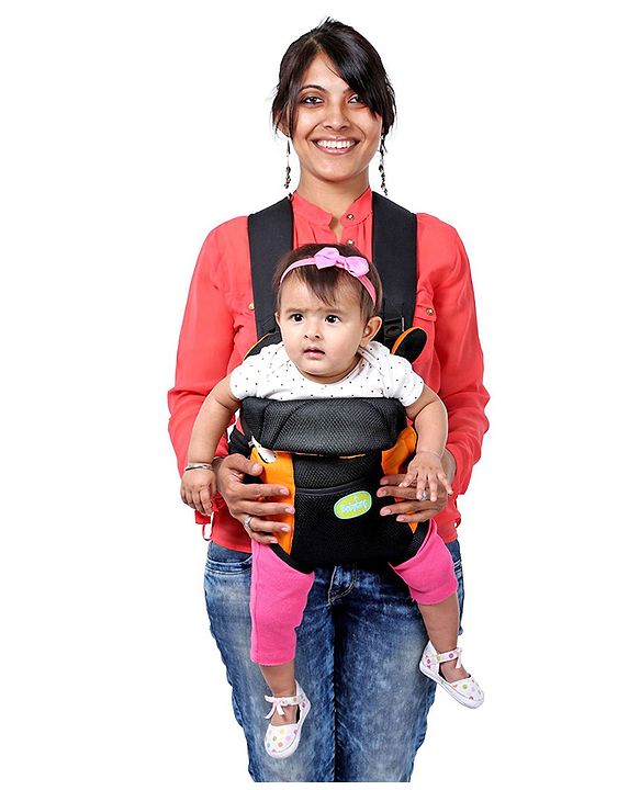 Babyhug Kangaroo Pouch 3 Way Baby Carrier Flexible Head Support - Orange & Black